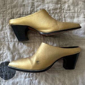 Rachel Comey Gold Mules Block Hell Pointed Toe Size 7